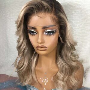"Bronde" Ombre Lace Front Wig 16” Glueless 13x4 Human Hair Shadow Root Blonde